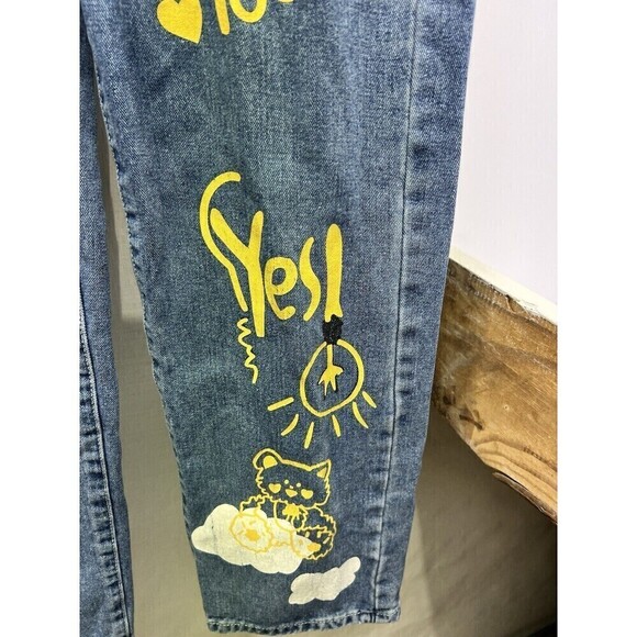 Shein High Waist Letter and Cartoon Graphic Jeans Size: XS Color: Blue - Picture 3 of 12